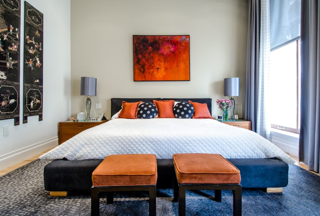Cozy bedroom with warm lighting set up for a relaxing bedtime routine